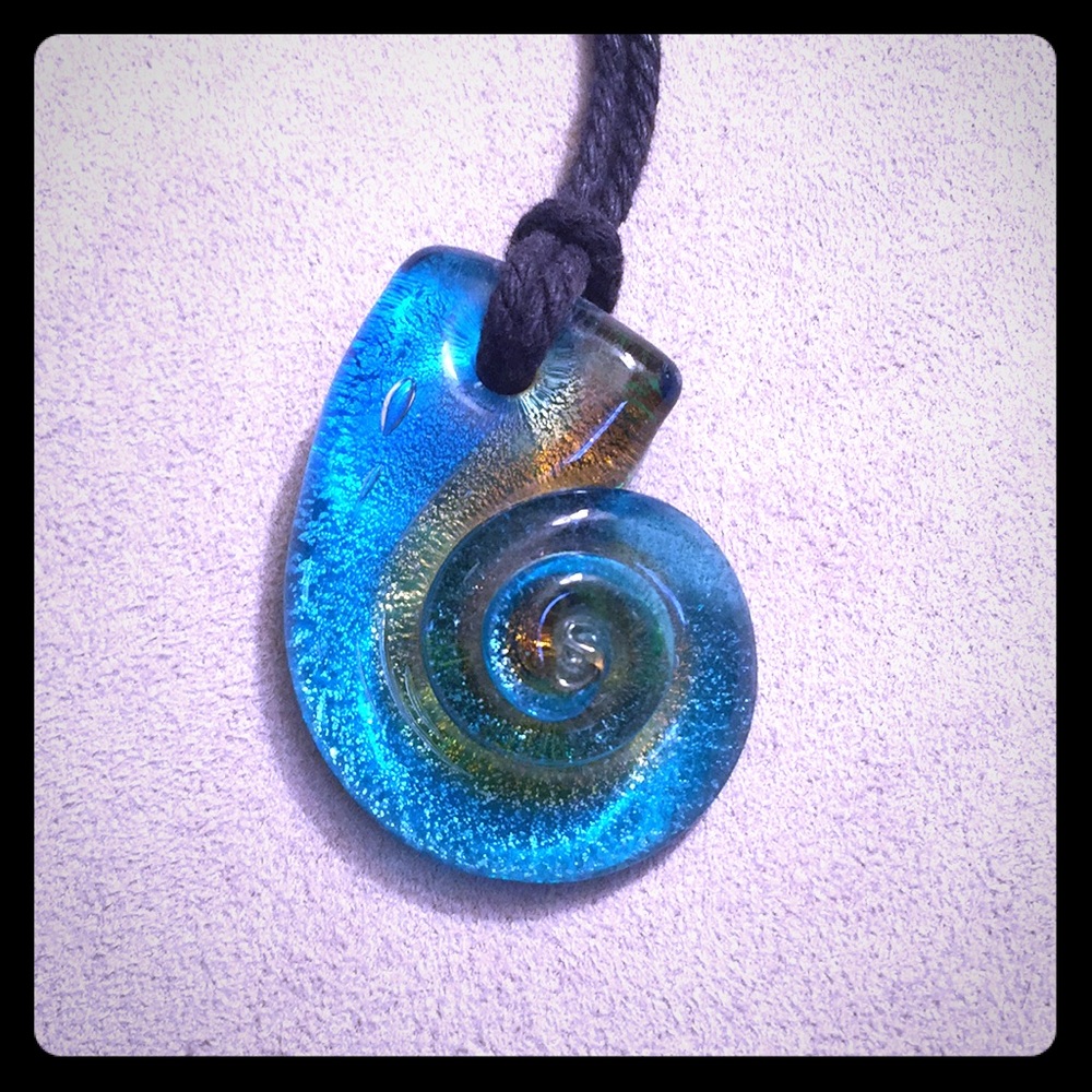Beachy dichroic glass seashell necklace